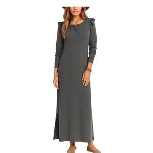Z Supply Maxi Dress Charcoal Grey Ruffle- S NWT